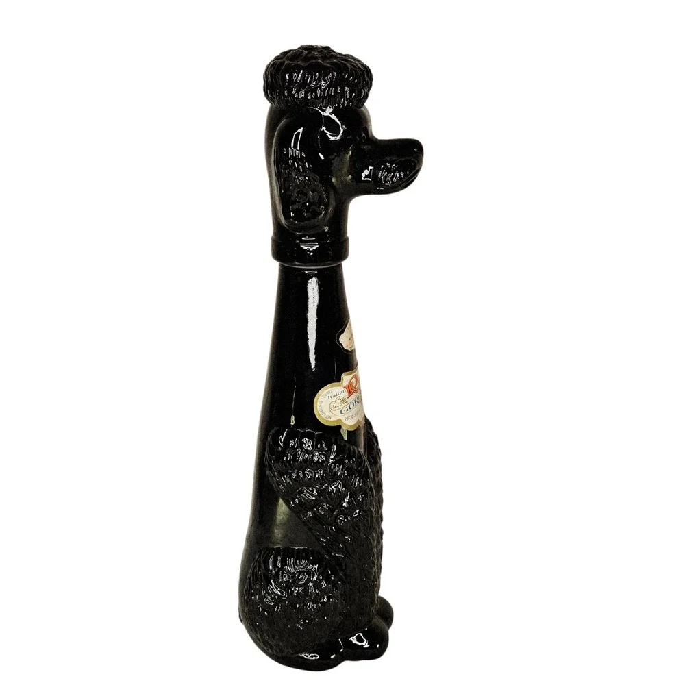 Vtg 1971 Black Glass Sitting Poodle Dog‎ Wine Decanter Bottle Detroit MI Italy